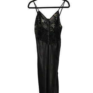 Vtg Lingerie Cacique size 8 long black sexy slip dress velvet lace bodice